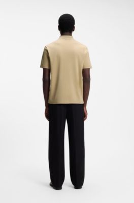 Luxury cotton polo shirt with contrast trim, Beige