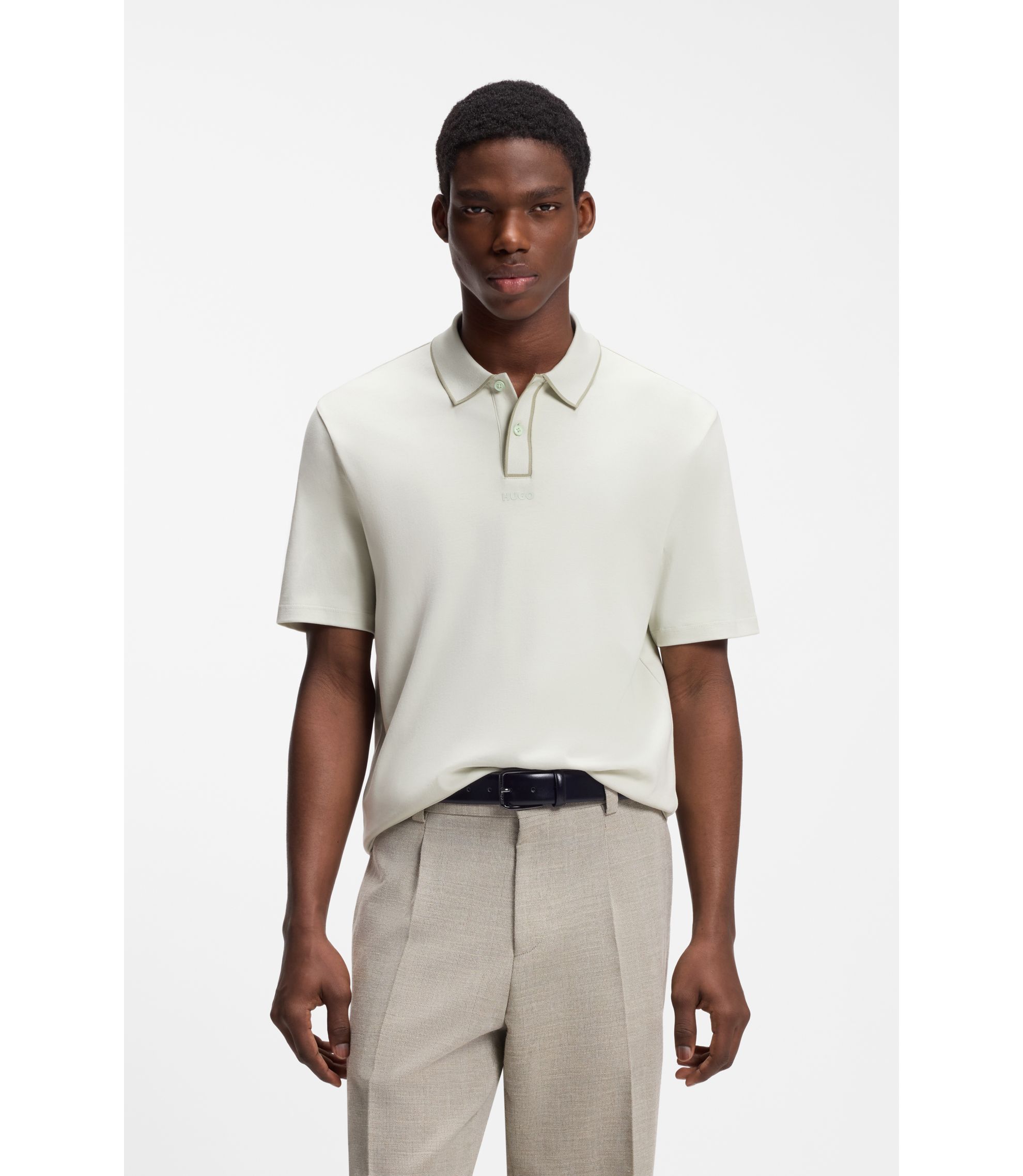 HUGO - Luxury cotton polo shirt with contrast trim - Light Green