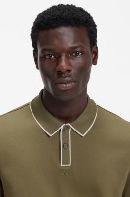 Polo en coton haut de gamme aux finitions contrastantes, Chaux