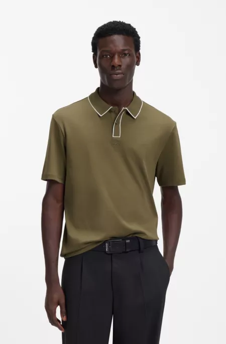 Cotton-jersey polo shirt with contrast edges