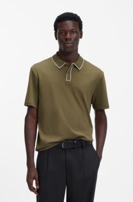 Cotton-jersey polo shirt with contrast edges, Light Green