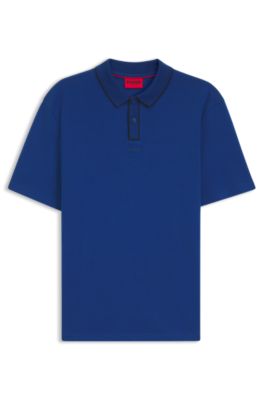 Polo de algod&oacute;n de lujo con ribetes en contraste, Celeste