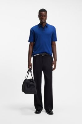 Polo de algod&oacute;n de lujo con ribetes en contraste, Celeste