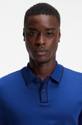 Polo de algod&oacute;n de lujo con ribetes en contraste, Celeste