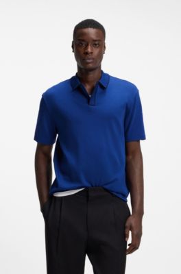 Polo de algod&oacute;n de lujo con ribetes en contraste, Celeste