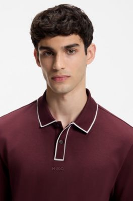 Polo en coton haut de gamme aux finitions contrastantes, Rose fonc&eacute;