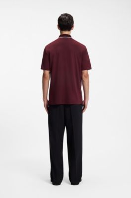 Polo en coton haut de gamme aux finitions contrastantes, Rose fonc&eacute;