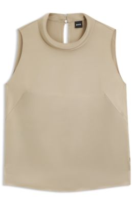 Sateen top with rounded collar, Light Beige