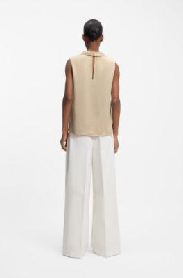 Sateen top with rounded collar, Light Beige