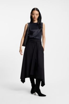 Sateen top with rounded collar, Dark Blue