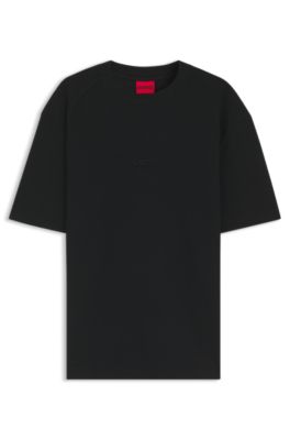 Waffle-structured T-shirt in cotton, Black