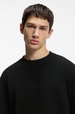 Waffle-structured T-shirt in cotton, Black