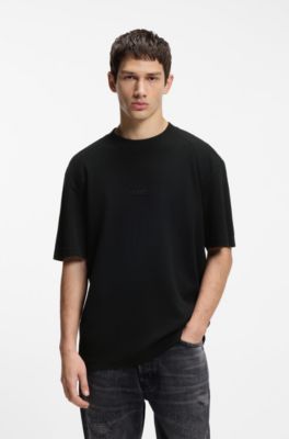 Waffle-structured T-shirt in cotton, Black