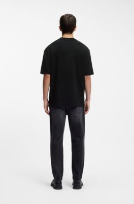 Waffle-structured T-shirt in cotton, Black