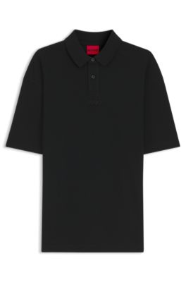 Polo en coton &agrave; la structure gaufr&eacute;e, Noir