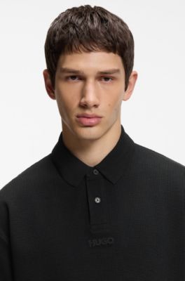 Polo en coton &agrave; la structure gaufr&eacute;e, Noir