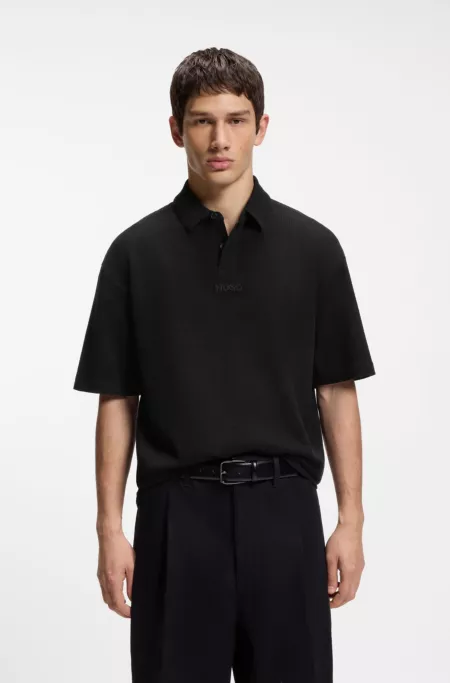 Waffle-structured polo shirt in cotton