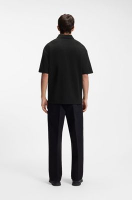 Polo de algod&oacute;n con estructura de rejilla, Negro