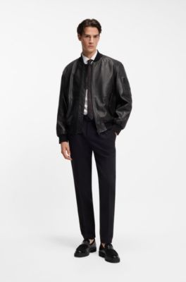 Cazadora bomber regular fit de piel con motivo, Negro