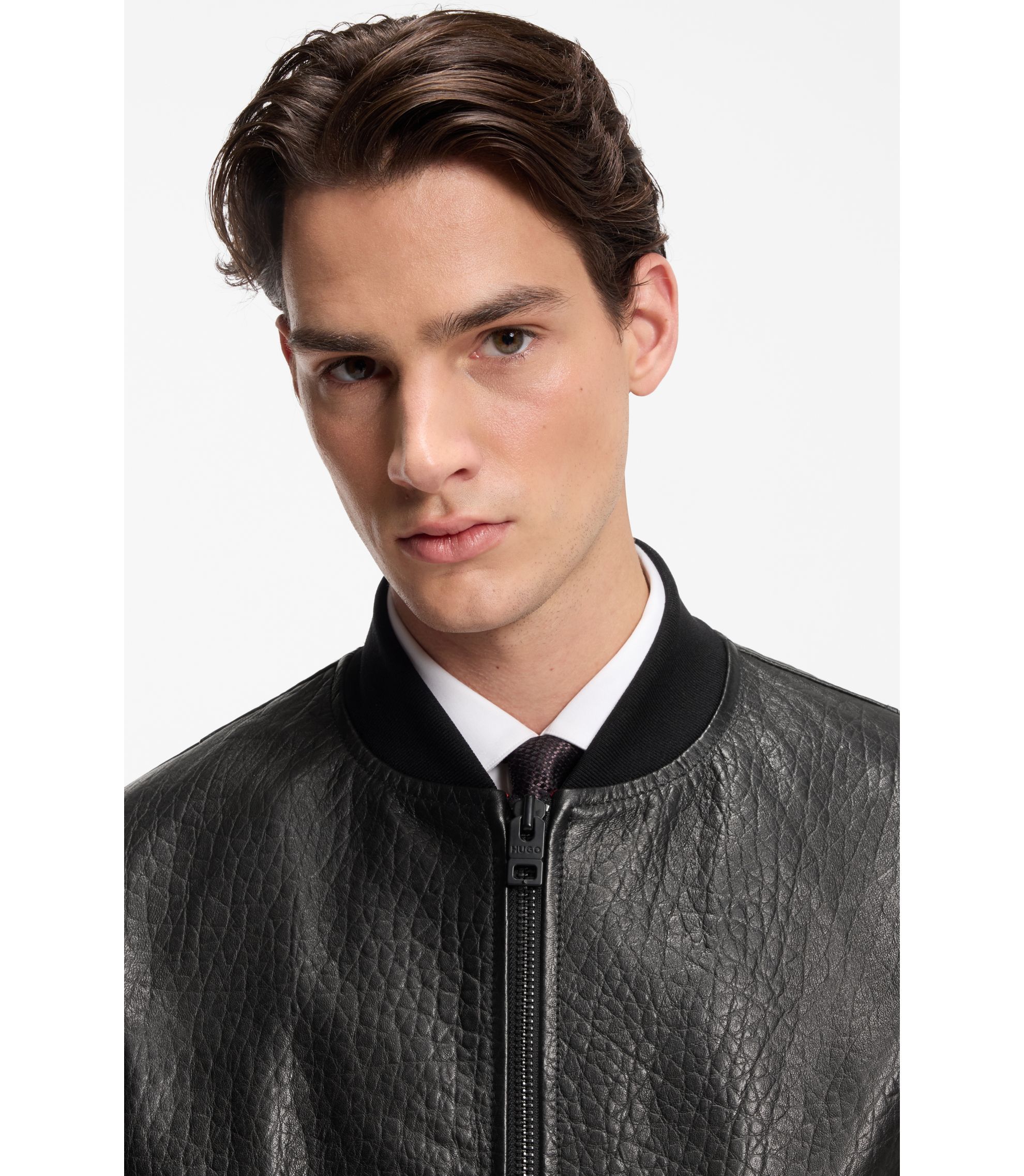 HUGO - Patterned-leather jacket in a regular fit - Black