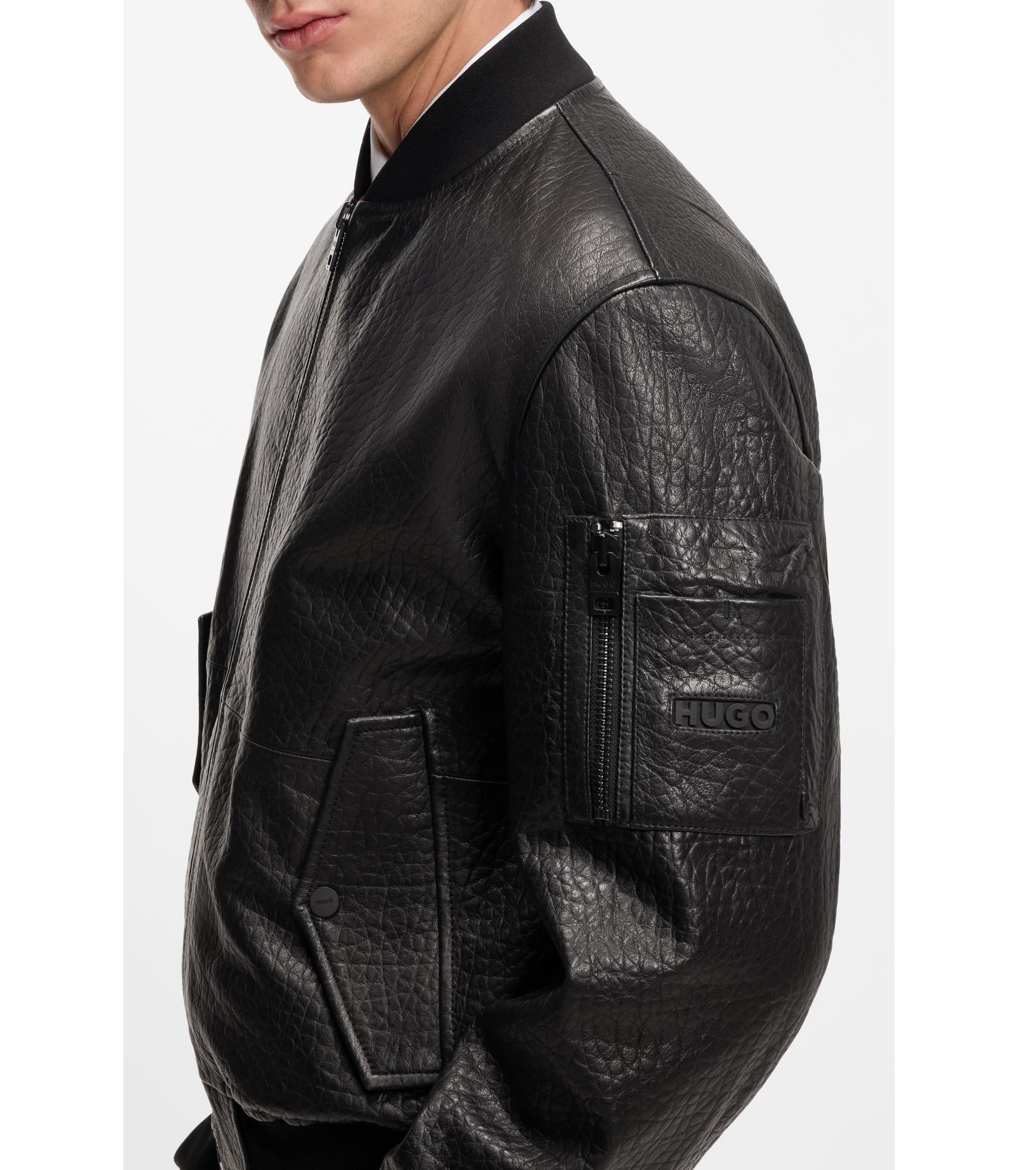 HUGO - Patterned-leather jacket in a regular fit - Black