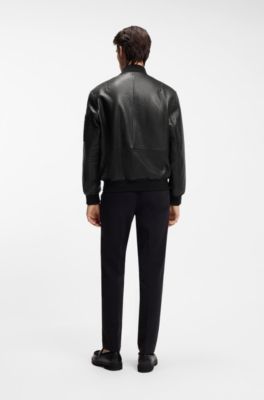 Cazadora bomber regular fit de piel con motivo, Negro