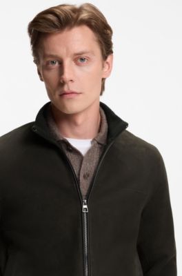 BECKHAM x BOSS fur jacket with two-way zip, Light Green