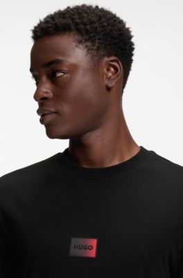 Camiseta de punto de algod&oacute;n con etiqueta con logo degradado, Negro