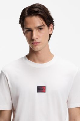 Camiseta de punto de algod&oacute;n con etiqueta con logo degradado, Blanco