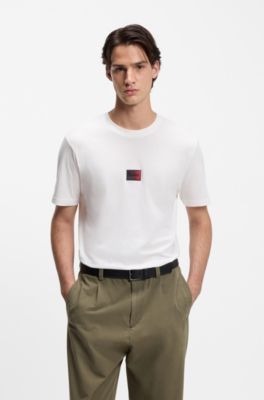 Camiseta de punto de algod&oacute;n con etiqueta con logo degradado, Blanco