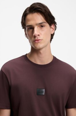 Camiseta de punto de algod&oacute;n con etiqueta con logo degradado, Marr&oacute;n claro