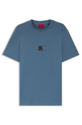 Camiseta de punto de algod&oacute;n con etiqueta con logo degradado, Celeste