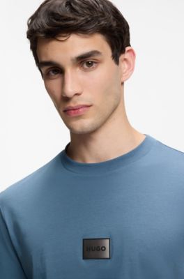 Camiseta de punto de algod&oacute;n con etiqueta con logo degradado, Celeste