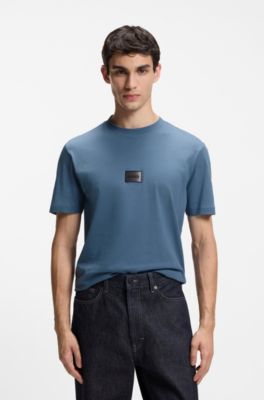 Camiseta de punto de algod&oacute;n con etiqueta con logo degradado, Celeste
