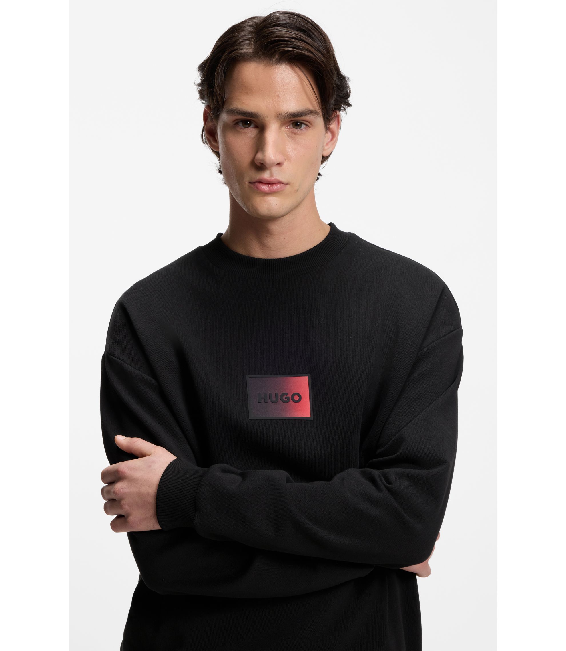 HUGO - Gradient-logo sweatshirt in cotton terry - Black