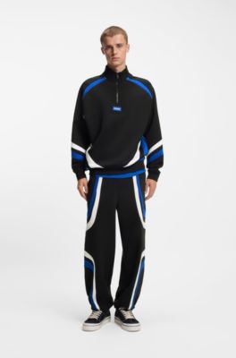 Stretch-cotton sweatshirt with colourful panelling, Black