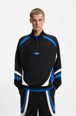 Stretch-cotton sweatshirt with colourful panelling, Black
