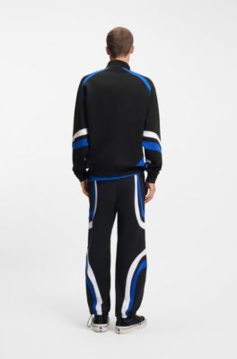 Stretch-cotton sweatshirt with colourful panelling, Black