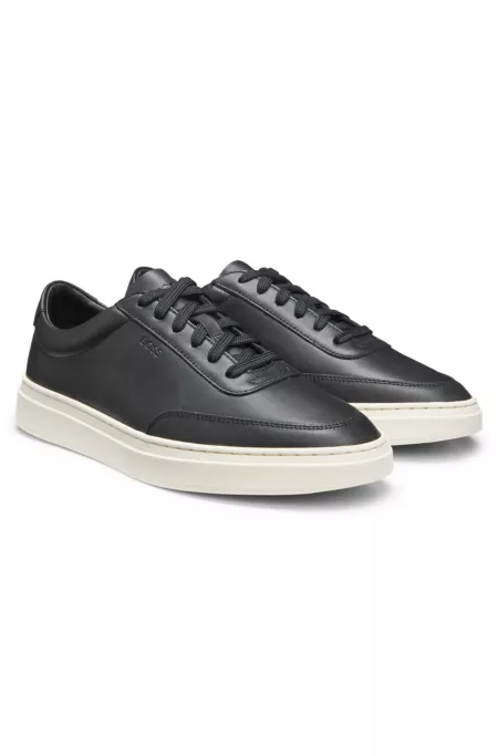 Leather trainers with contrast rubber outsole