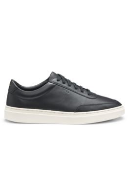 Deportivas de piel con suela de goma en contraste, Negro