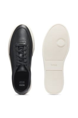 Deportivas de piel con suela de goma en contraste, Negro