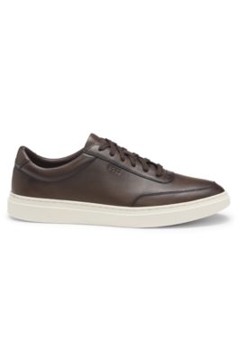 Deportivas de piel con suela de goma en contraste, Marr&oacute;n oscuro