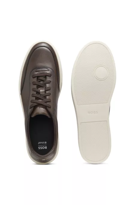 Leather trainers with contrast rubber outsole