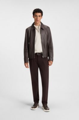 Baskets en cuir avec semelle ext&eacute;rieure contrastante en gomme, Marron fonc&eacute;