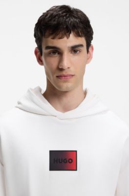 Prenda con capucha de felpa de algod&oacute;n con logo degradado, Blanco