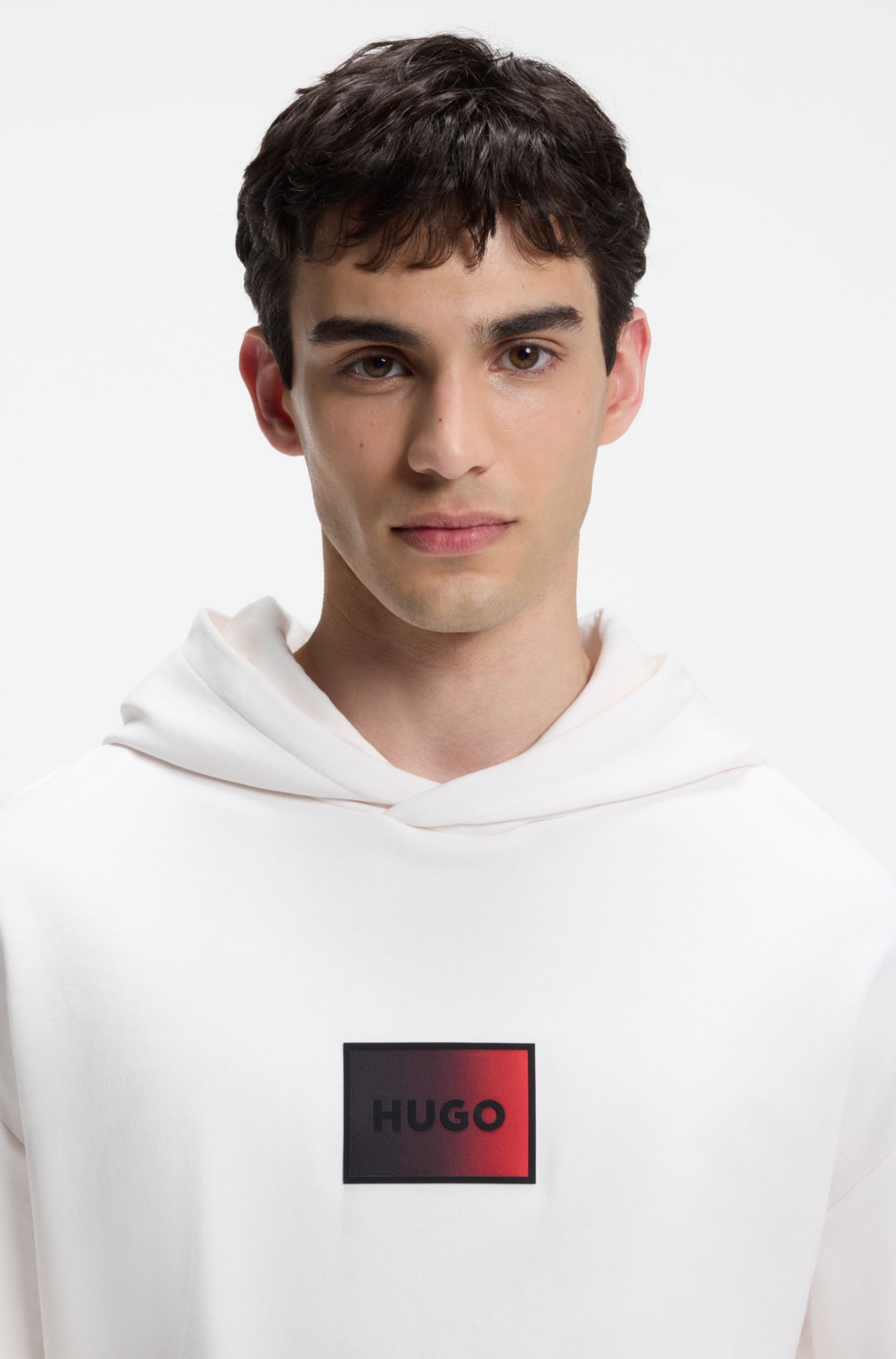 HUGO - Gradient-logo hoodie in cotton terry - White