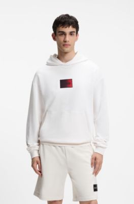 Prenda con capucha de felpa de algod&oacute;n con logo degradado, Blanco