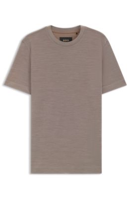 Silk-wool T-shirt in a regular fit, Light Beige