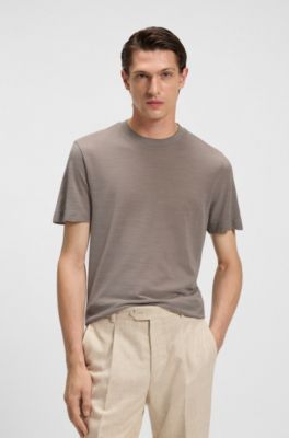 Camiseta regular fit de seda y lana, Beige claro