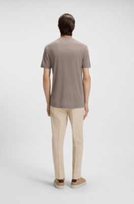 Camiseta regular fit de seda y lana, Beige claro